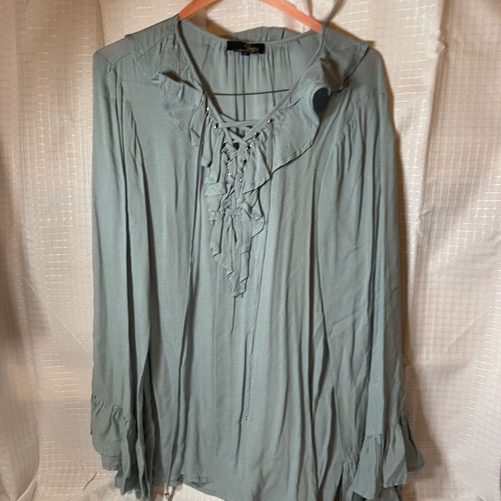 Suzanne Betro Light Green Ruffle Top
